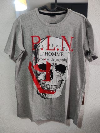 Camiseta gris calavera, talla S, nueva.