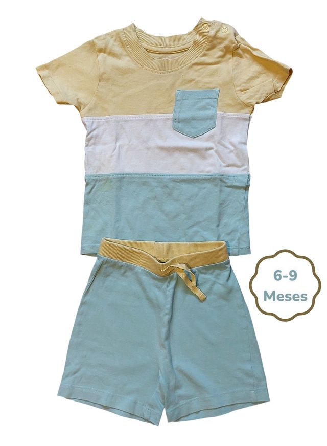 Conjunto T-shirt + Calções Riscas Primark 6-9meses