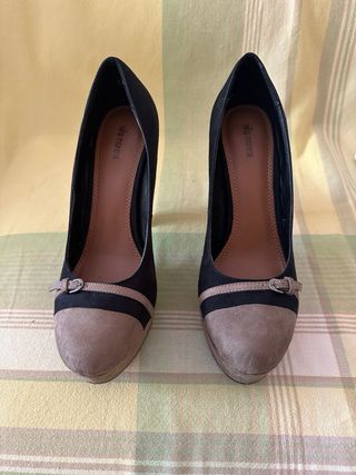 Zapato bicolor alto de piel
