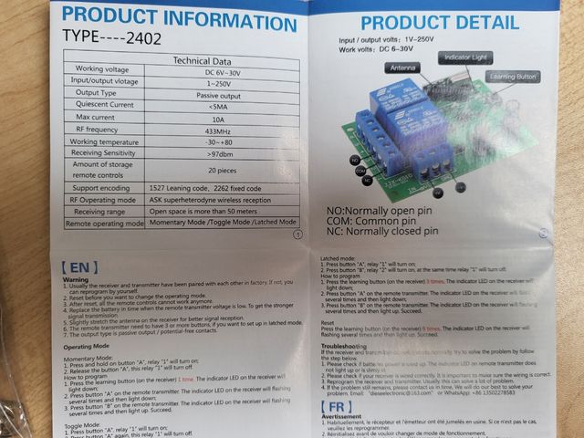 Interruttore radiocomandato 2 canali