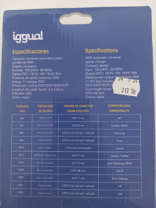 CARGADOR UNIVERSAL AUTOMATICO 45W 11 PUNTAS