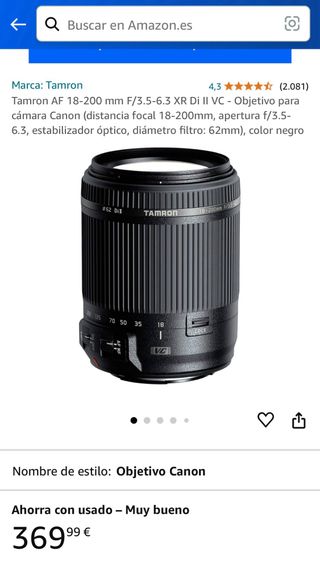 Objetivo Tamron 18200 Canon