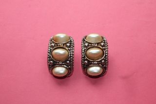 Pendientes Vintage - 3 perlas - 70 años - 3 Cms.