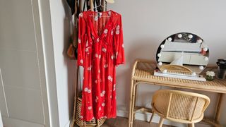 Kimono largo rojo vaporoso estampado hym