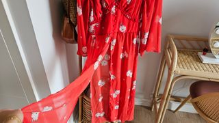 Kimono largo rojo vaporoso estampado hym