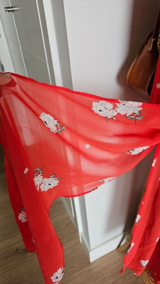 Kimono largo rojo vaporoso estampado hym