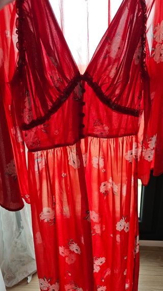 Kimono largo rojo vaporoso estampado hym