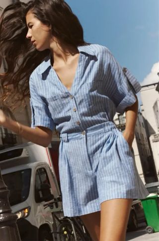 Mono corto rayas con lino Zara Talla S