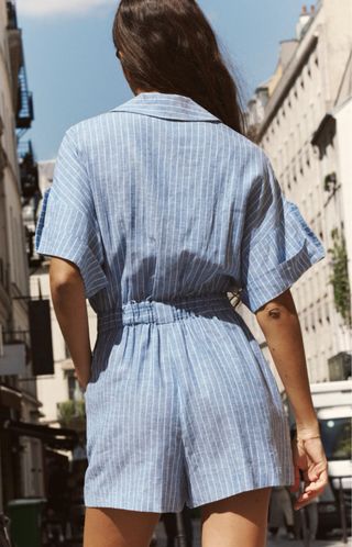 Mono corto rayas con lino Zara Talla S