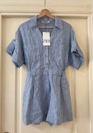 Mono corto rayas con lino Zara Talla S
