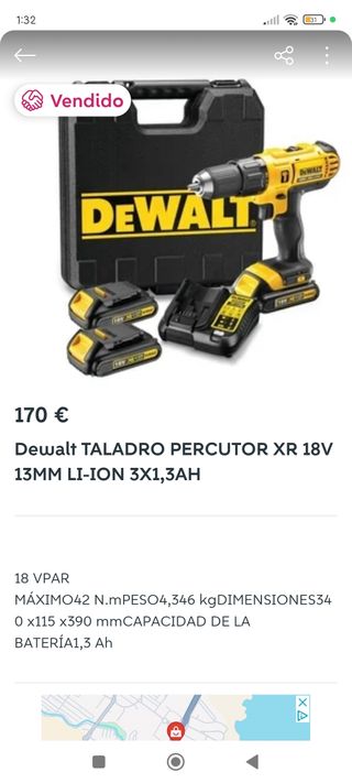 Taladro martillo  Dewalt 2 baterías+ cargador 