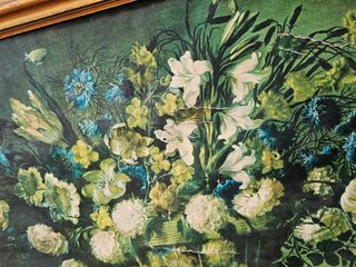 Cuadro antiguo jarrón y flores, reproduccion arell