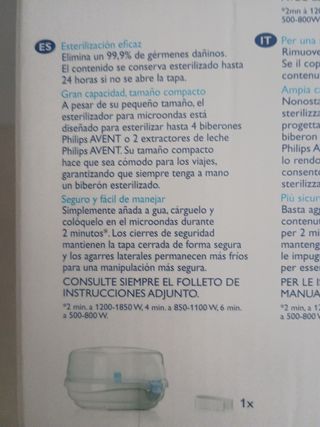 Esterilizador biberones microondas Avent