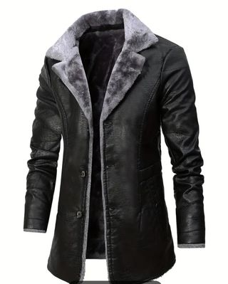 OFERTA!!Abrigo hombre piel PU con forro cálido L