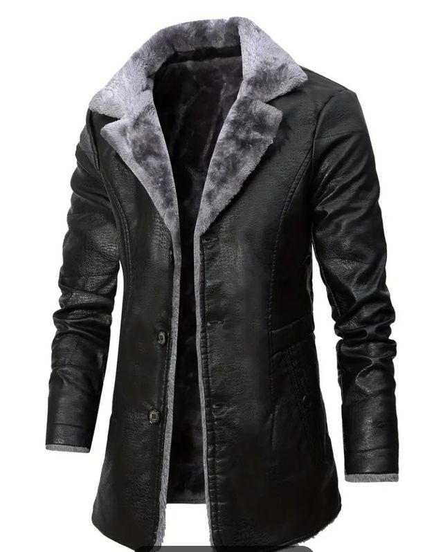 OFERTA!!Abrigo hombre piel PU con forro cálido L