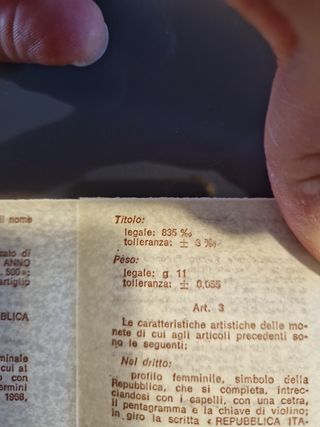 500 Lire Moneta argento zecca 1985 musica