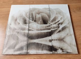 Quadro decorativo bicolor tripartido flor 72x60