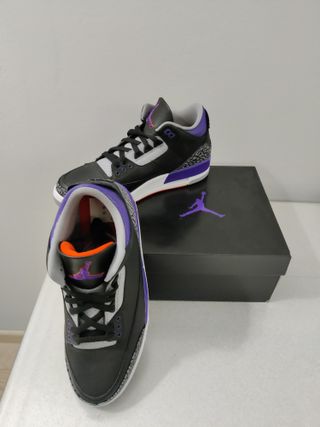 nike air jordan retro 3 black cement grey court purple