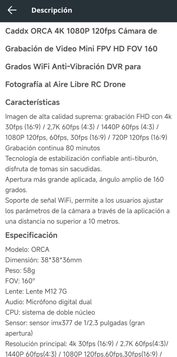 Cámara de acción CADDX ORCA 4K