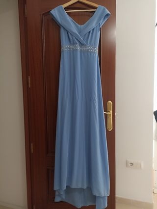 Vestido gasa largo azul 
