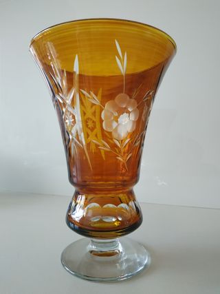 Jarrón vintage tallado cristal espectacular 