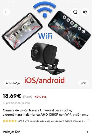 Cámara wifi HD para vehículos etc
