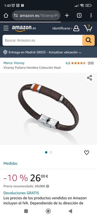Pulsera piel hombre viceroy