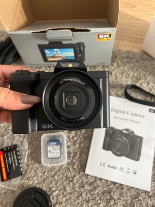 Cámara Fotos 5K 48MP Con WiFi – 16X Zoom, Estabilización 6 Ejes, Incluye Tarjeta 32GB Y 2 Baterías