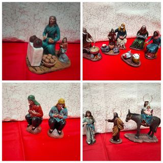 Figuras 12 belén huida familia cocinando castañera