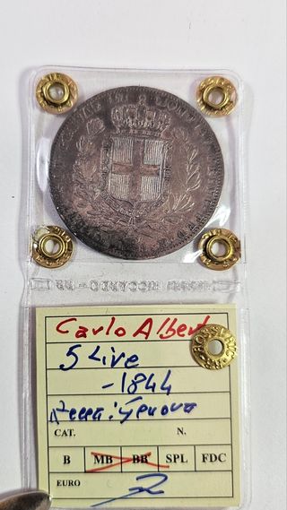 Carlo Alberto 5 lire 1844 Zecca G
