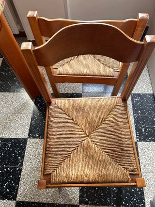 4 Sedie vintage in legno seduta in paglia