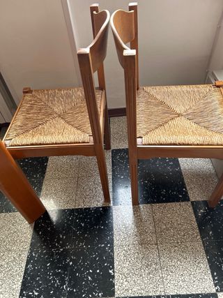 4 Sedie vintage in legno seduta in paglia