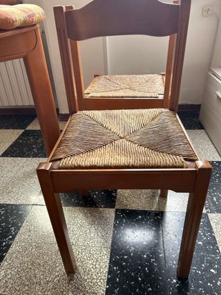 4 Sedie vintage in legno seduta in paglia