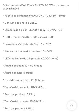 Cabeza movil led wash 36x18w RGBWA-UV