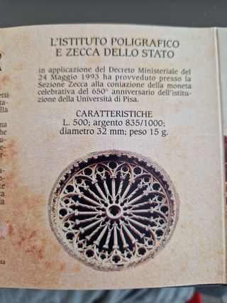 500 Lire Moneta argento zecca 1993 Pisa