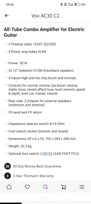 Amplificador Guitarra Vox AC 30 C2