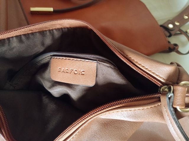 Doble bolso hombro beige, PARFOIS. Talla Única.