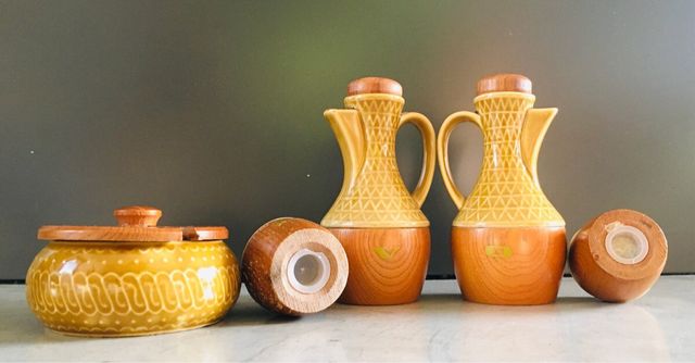 Set menage Mid-century moderno ceranica ulivo