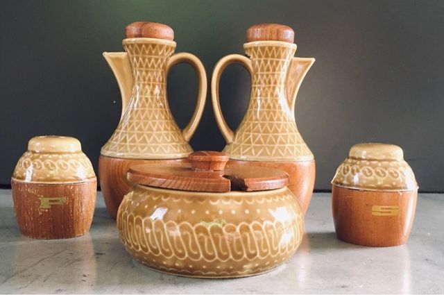 Set menage Mid-century moderno ceranica ulivo