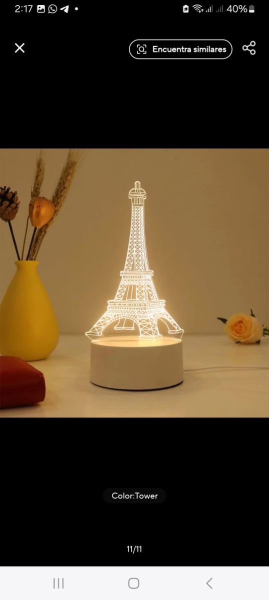 Lampara en 3D de la torre de París Nueva