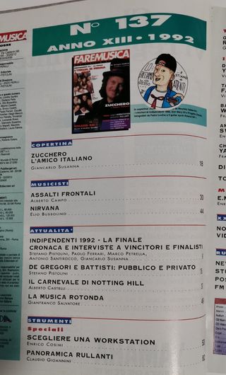 Rivista FARE MUSICA 137 1992 ZUCCHERO