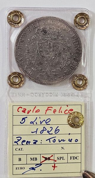 Carlo Felice 5 Lire 1826 Zecca :Torino