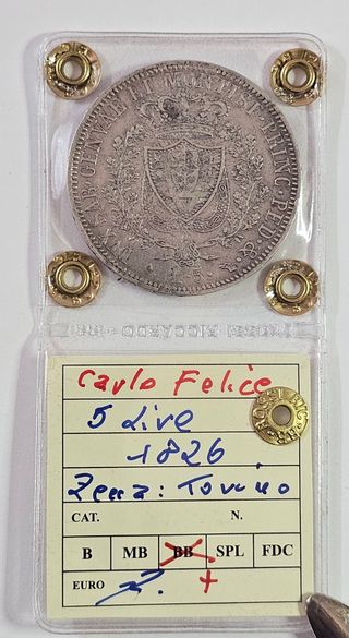 Carlo Felice 5 Lire 1826 Zecca :Torino