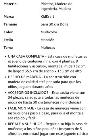 Casa muñecas de madera enorme 1,35 x 1,32cm