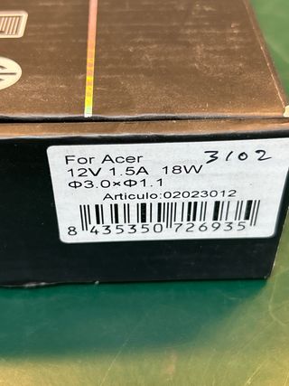 Alimentador Portatil Acer 12v 1,5 A