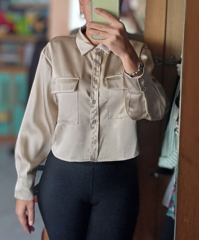 Camicia crop champagne