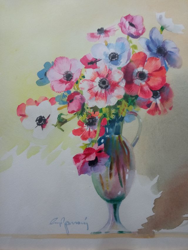 Quadro acquerello vaso di fiori