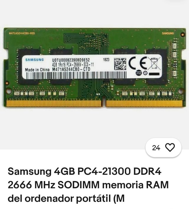 Placa memoria RAM DDR4 SAMSUNG...es de 4gb.