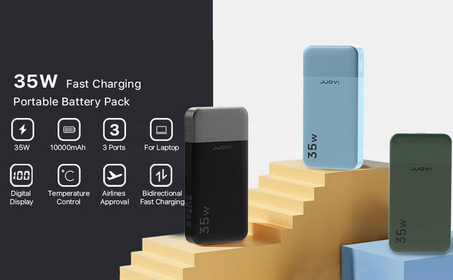 Banco de potência JUOVI 10000mAh Carregador Rápido 35W
