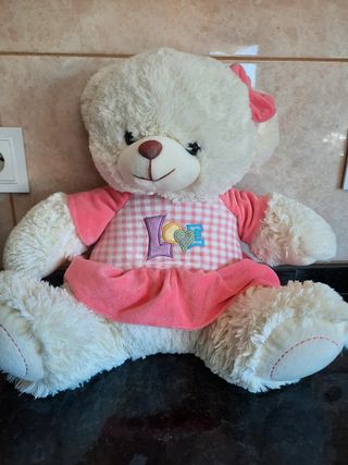 Urso Peluche Branco felpudo Com vestido Com laço
